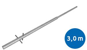 Halsversterkte stalen flespaal 76x48mm rond met een lengte van 3000mm en losse ankers