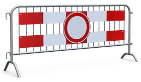 Dranghek met 19 spijlen en grote en kleine voet - met 2 aluminium platen dubbelzijdig voorzien van rood/wit retroreflecterende folie en RVV C01