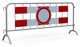 Dranghek met 9 spijlen en grote en kleine voet - met 2 aluminium platen enkelzijdig voorzien van rood/wit retroreflecterende folie en RVV C01