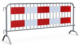 Dranghek met 19 spijlen en grote en kleine voet - met 2 aluminium platen dubbelzijdig voorzien van rood/wit retroreflecterende folie