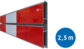 Aluminium BB16 schrikhekplank 1-sleuf 2500mm breed dubbelzijdig voorzien van klasse III rood/witte retroreflecterende blokken