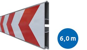 Aluminium BB18 schrikhekplank 1-sleuf 6000mm breed enkelzijdig voorzien van klasse III rood/witte retroreflecterende pijlen