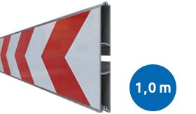 Aluminium BB18 schrikhekplank 1-sleuf 1000mm breed enkelzijdig voorzien van klasse III rood/witte retroreflecterende pijlen