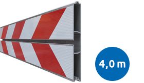 Aluminium BB18 schrikhekplank 1-sleuf 4000mm breed dubbelzijdig voorzien van klasse III rood/witte retroreflecterende pijlen
