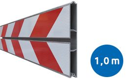 Aluminium BB18 schrikhekplank 1-sleuf 1000mm breed dubbelzijdig voorzien van klasse III rood/witte retroreflecterende pijlen