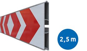 Aluminium BB17 schrikhekplank 1-sleuf 2500mm breed enkelzijdig voorzien van klasse III rood/witte retroreflecterende pijlen