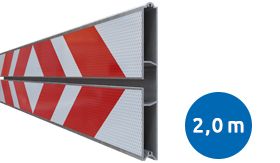 Aluminium BB17 schrikhekplank 1-sleuf 2000mm breed dubbelzijdig voorzien van klasse III rood/witte retroreflecterende pijlen
