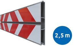 Aluminium BB17 schrikhekplank 1-sleuf 2500mm breed dubbelzijdig voorzien van klasse III rood/witte retroreflecterende pijlen