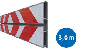 Aluminium BB17 schrikhekplank 1-sleuf 3000mm breed dubbelzijdig voorzien van klasse III rood/witte retroreflecterende pijlen