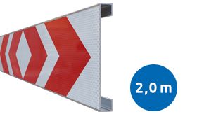 Aluminium BB17 schrikhekplank DOR 2000mm breed enkelzijdig voorzien van klasse III rood/witte retroreflecterende pijlen
