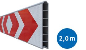 Kunststof BB17 schrikhekplank 2000mm breed dubbelzijdig voorzien van klasse III rood/witte retroreflecterende pijlen