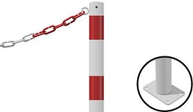 Kettingpaal - 1 oog - wit/rood - 900x60 mm Ø - met voetplaat