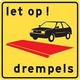 Aluminium DOR verkeersbord RVV OV0140 let op drempels - levensduur 10 jaar - afmeting 800x800mm