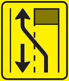 Aluminium DOR verkeersbord RVV T32-2l werk in uitvoering wegversmalling linker rijbaan verdwijnt - levensduur 10 jaar - afmeting 600x700mm