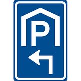 Nabasco Sign verkeersbord RVV BW202lh overdekte parkeergelegenheid links om de hoek - levensduur 20 jaar - afmeting 400x600mm