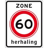 Nabasco Sign verkeersbord RVV A0160zbh herhaling begin zone maximumsnelheid 60 km per uur - levensduur 20 jaar - afmeting 530x670mm