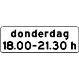 Nabasco Sign verkeersbord RVV OB203p donderdag 18.00-21.30 h - levensduur 20 jaar - afmeting 600x200mm