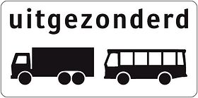 Aluminium DOR verkeersbord RVV OB63 uitgezonderd vrachtauto's en bussen - levensduur 20 jaar - afmeting 600x300mm