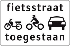 Aluminium DOR verkeersbord RVV OB312 fietsstraat bromfietsen motoren en auto's toegestaan - levensduur 20 jaar - afmeting 600x400mm