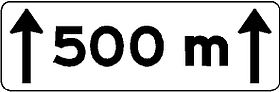 Aluminium DOR verkeersbord RVV OB411 afstandsaanduiding over een lengte van 500m - levensduur 20 jaar - afmeting 600x200mm