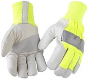 Handschoen - geel/grijs/reflex - leer/gevoerd - mt. 10