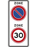 Aluminium DOR verkeersbord RVV A0130E01zb begin zone maximumsnelheid 30 km per uur en parkeerverbod - levensduur 10 jaar - afmeting 530x1200mm