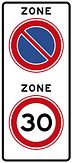 Verkeersbord RVV A0130E01zb - 30 km zone - verboden te parkeren