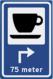 Routebord (BW) met pictogram, pijl, tekst en kleur naar keuze
