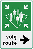 Verzamelplaats volg route met pijl
