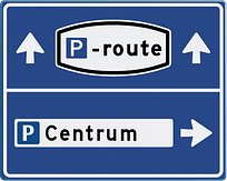 Parkeerroute bord met tekst en pijlverwijzing