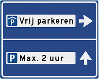 Parkeerroute bord met tekst en pijlverwijzing