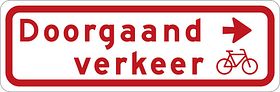 Aluminium DOR verkeersbord RVV BW02r doorgaand verkeer fietsers rechtsaf - levensduur 20 jaar - afmeting 600x200mm