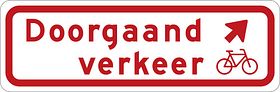 Aluminium DOR verkeersbord RVV BW02rb doorgaand verkeer fietsers rechts aanhouden - levensduur 20 jaar - afmeting 600x200mm