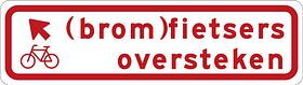 Aluminium DOR verkeersbord RVV BW08lb (brom)fietsers oversteken links aanhouden - levensduur 20 jaar - afmeting 700x200mm
