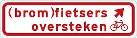 Aluminium DOR verkeersbord RVV BW08rb (brom)fietsers oversteken rechts aanhouden - levensduur 20 jaar - afmeting 700x200mm