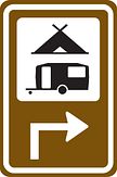 Aluminium DOR verkeersbord RVV BW101rhSk02 routebord kampeer en caravanterrein rechts om de hoek - levensduur 20 jaar - afmeting 400x600mm