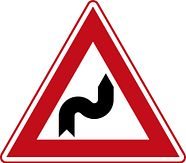 Verkeersbord RVV J04 - Waarschuwing S-bocht eerst naar rechts