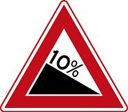 Aluminium DOR verkeersbord RVV J07 gevaarlijke daling - levensduur 20 jaar - afmeting 700mm driehoek