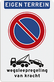 Parkeerverbod bord met eigen tekst en pictogram
