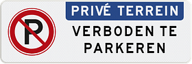 Parkeerverbod bord met eigen tekst en pictogram