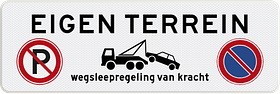 Parkeerverbod bord met eigen tekst en pictogram