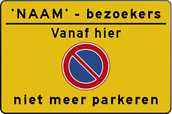 Parkeerverbod bord met eigen tekst en pictogrammen
