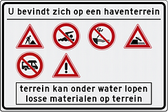 Verkeersbord verboden toegang met eigen tekst en pictogrammen