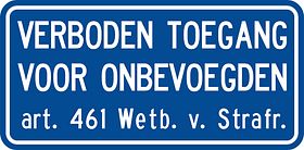 DOR 20 jr - tekstbord - verboden toegang art. 461 - 400x200 mm