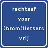 Aluminium DOR verkeersbord RVV VR05 rechtsaf voor (brom)fietsers vrij - levensduur 20 jaar - afmeting 400x400mm